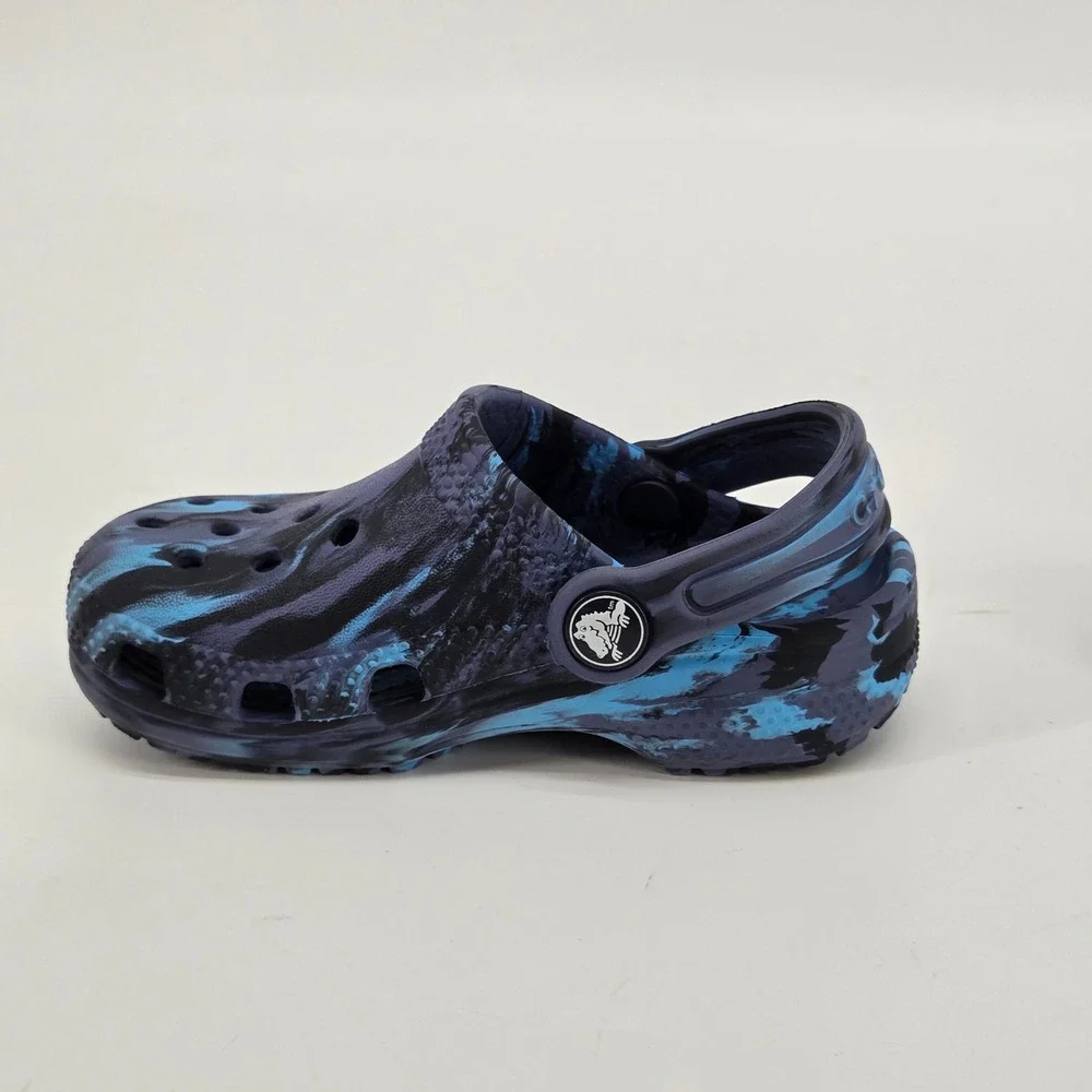 Crocs Classic Marled Clog Toddler Barefoot Shoes Blue Black Swirl Size C8 NWOT